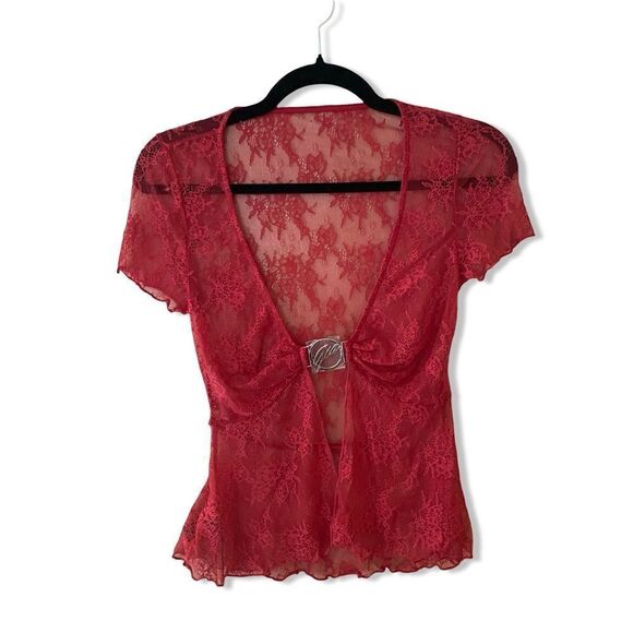 I.AM.GIA x REVOLVE Jacquey Top Red lace logo metal clasp open cropped Revolve XS - Picture 6 of 13